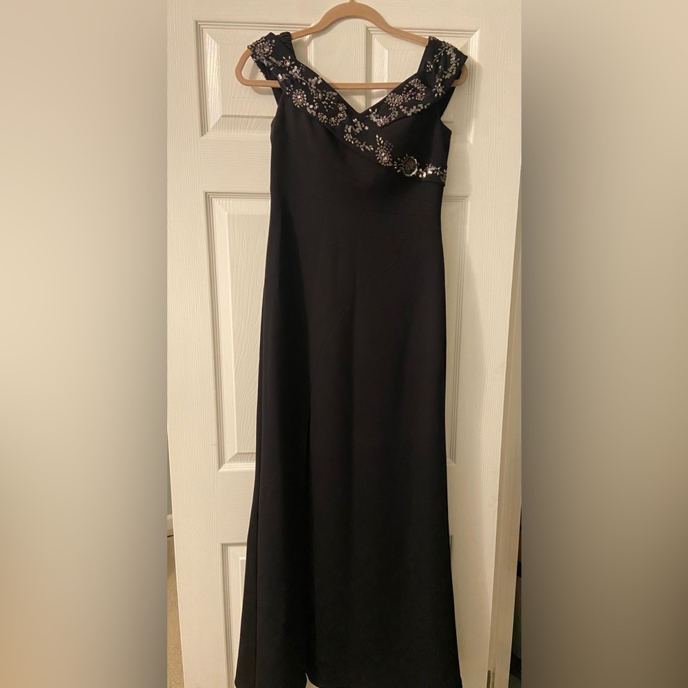 Aidan Mattox Black Off The Shoulder Embellished Gown